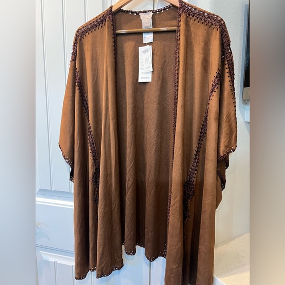 Faux-Suede Chicos Crochet Ruana Wrap Chicos Crochet Vegan Ruana Covering - Picture 8 of 9